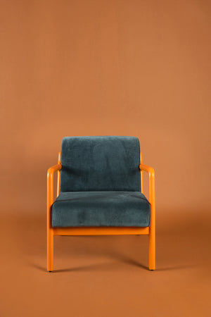 Deep Sapphire & Pumpkin Colourblock Velvet Chair