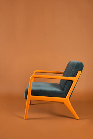 Deep Sapphire & Pumpkin Colourblock Velvet Chair