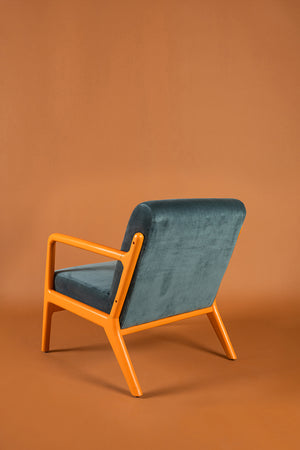 Deep Sapphire & Pumpkin Colourblock Velvet Chair