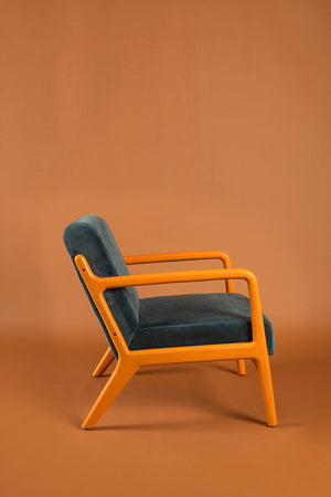 Deep Sapphire & Pumpkin Colourblock Velvet Chair