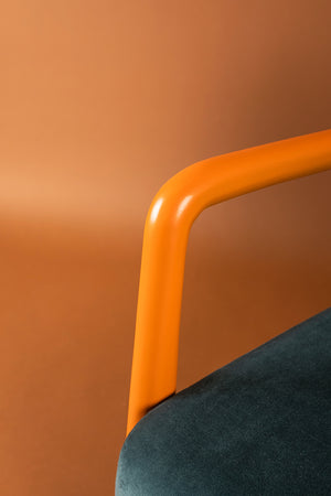 Deep Sapphire & Pumpkin Colourblock Velvet Chair