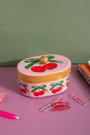 Cherry Handpainted Metal Trinket Box