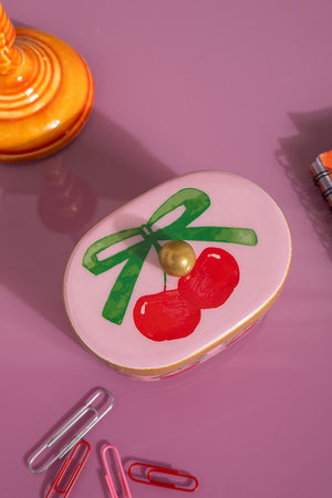 Cherry Handpainted Metal Trinket Box