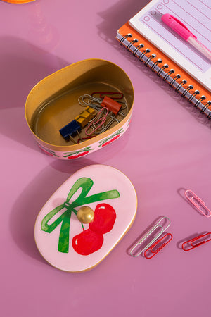 Cherry Handpainted Metal Trinket Box
