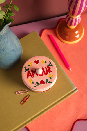 Amour Handpainted Metal Trinket Box
