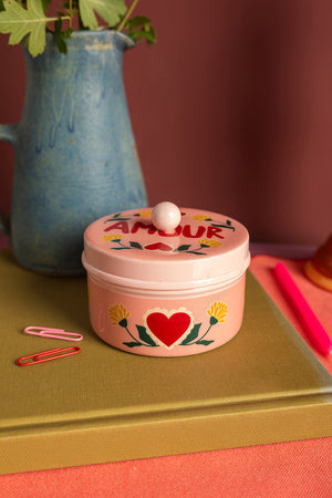 Amour Handpainted Metal Trinket Box