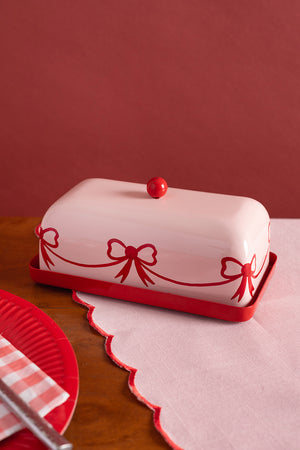 Ribbons & Bows Handpainted Metal Butter Dish