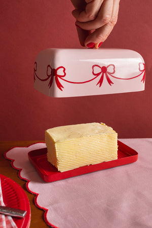 Ribbons & Bows Handpainted Metal Butter Dish
