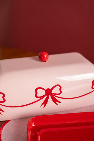 Ribbons & Bows Handpainted Metal Butter Dish