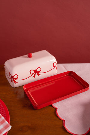 Ribbons & Bows Handpainted Metal Butter Dish