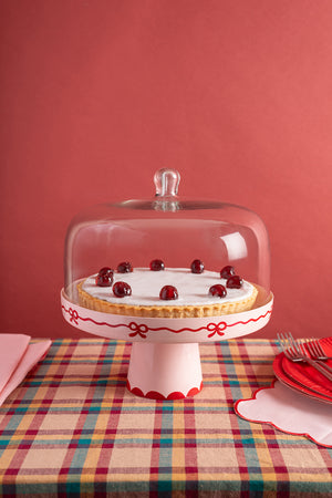 Ribbons & Bows Handpainted Cake Stand with Dome