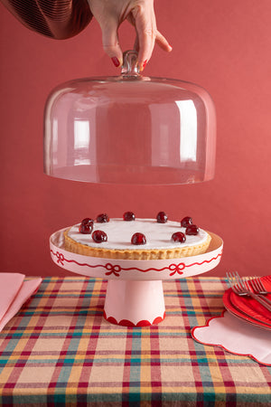 Ribbons & Bows Handpainted Cake Stand with Dome