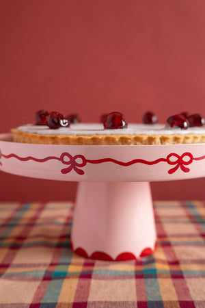 Ribbons & Bows Handpainted Cake Stand with Dome