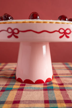 Ribbons & Bows Handpainted Cake Stand with Dome