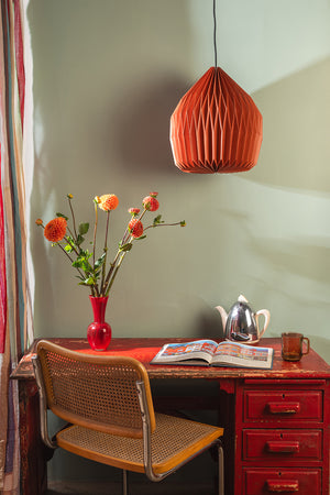 Rust Red Dome Pleated Paper Lampshade