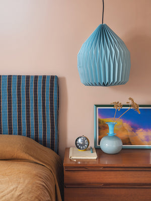 Milky Blue Dome Pleated Paper Lampshade