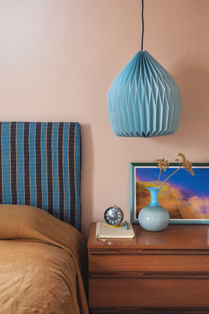 Milky Blue Dome Pleated Paper Lampshade