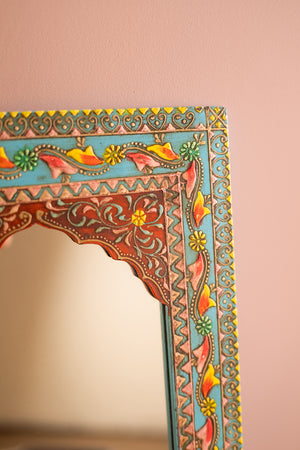 Highly Decorative Arched Wooden Mirror with Mehandi Work