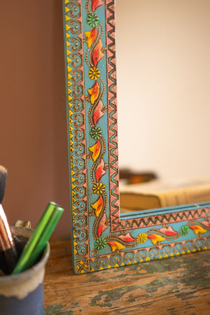 Highly Decorative Arched Wooden Mirror with Mehandi Work