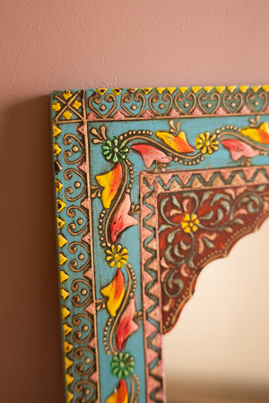 Highly Decorative Arched Wooden Mirror with Mehandi Work