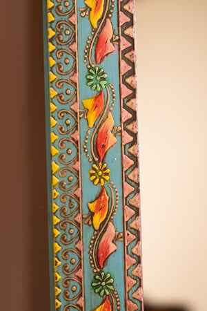 Highly Decorative Arched Wooden Mirror with Mehandi Work