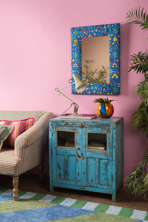 Blue Embroidered Cotton Wall Mirror