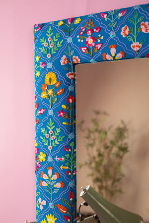 Blue Embroidered Cotton Wall Mirror