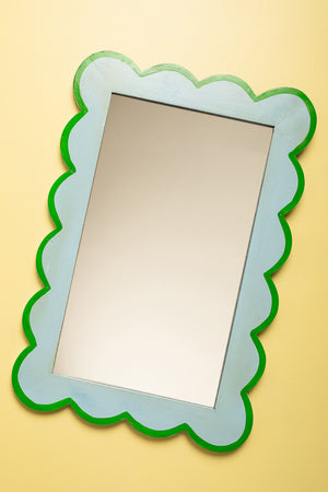Light Blue & Green Scalloped Medium Wall Mirror (Seconds)