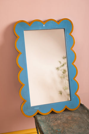 Blue & Brown Scalloped Medium Wall Mirror (Seconds)