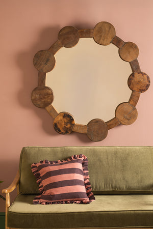 Round Wooden Chaklota Wall Mirror