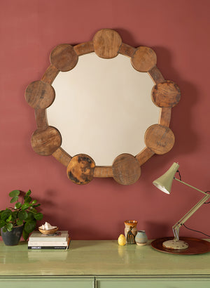 Round Wooden Chaklota Wall Mirror