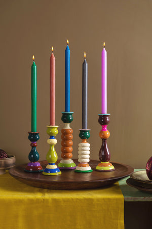 Green & Purple Hand Painted Wooden Candle Holder