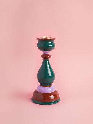 Green & Purple Hand Painted Wooden Candle Holder