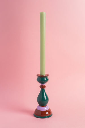 Green & Purple Hand Painted Wooden Candle Holder