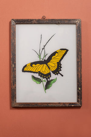 Large Old Wood Frame with Botanical/Wildlife Painting - 392