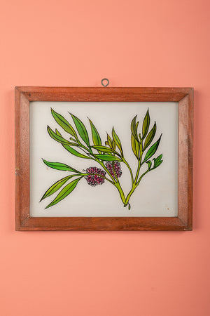Large Old Wood Frame with Botanical/Wildlife Painting - 491