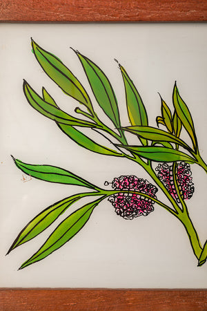 Large Old Wood Frame with Botanical/Wildlife Painting - 491