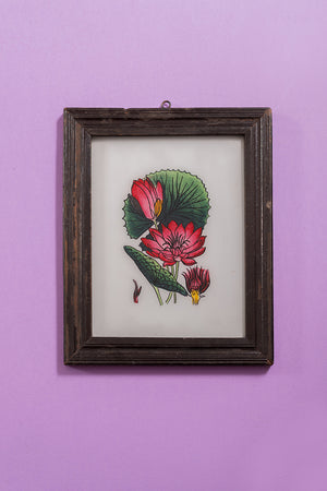 Medium Old Wood Frame with Botanical/Wildlife Painting - 605