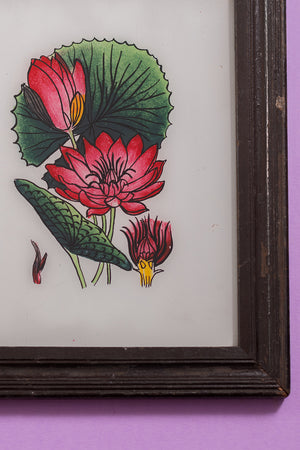 Medium Old Wood Frame with Botanical/Wildlife Painting - 605