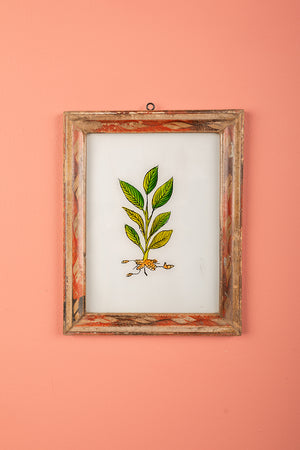 Medium Old Wood Frame with Botanical/Wildlife Painting - 687