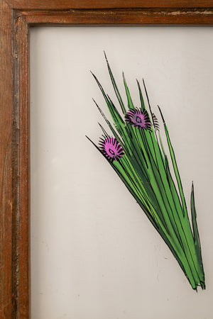 Medium Old Wood Frame with Botanical/Wildlife Painting - 692