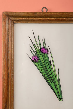 Medium Old Wood Frame with Botanical/Wildlife Painting - 710