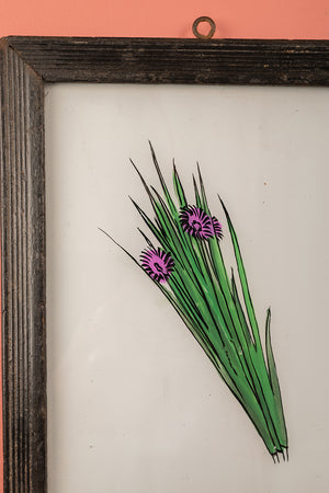 Medium Old Wood Frame with Botanical/Wildlife Painting - 715