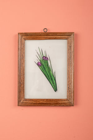 Medium Old Wood Frame with Botanical/Wildlife Painting - 720