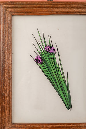 Medium Old Wood Frame with Botanical/Wildlife Painting - 720