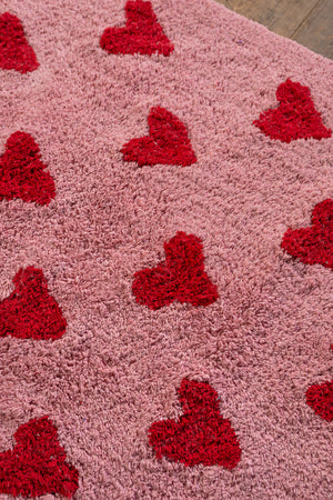 Agatha Pink & Red Heart Recycled Cotton Rug