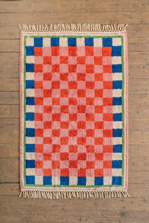 Lizzie Pink & Red Chequered Recycled Cotton Medium Rug