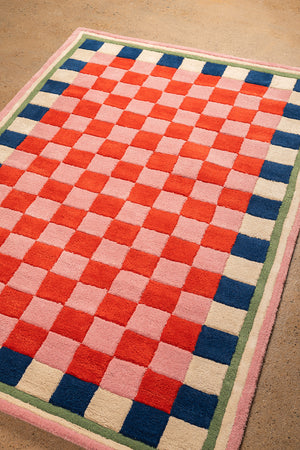 Lizzie Pink & Red Chequered Recycled Area Rug