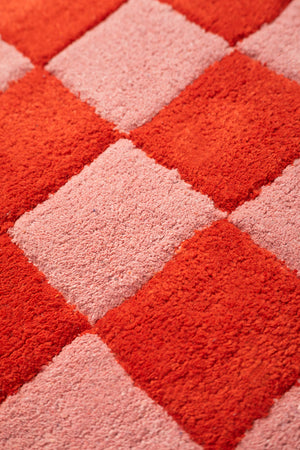 Lizzie Pink & Red Chequered Recycled Area Rug