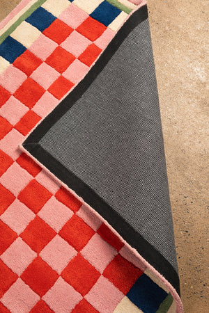 Lizzie Pink & Red Chequered Recycled Area Rug